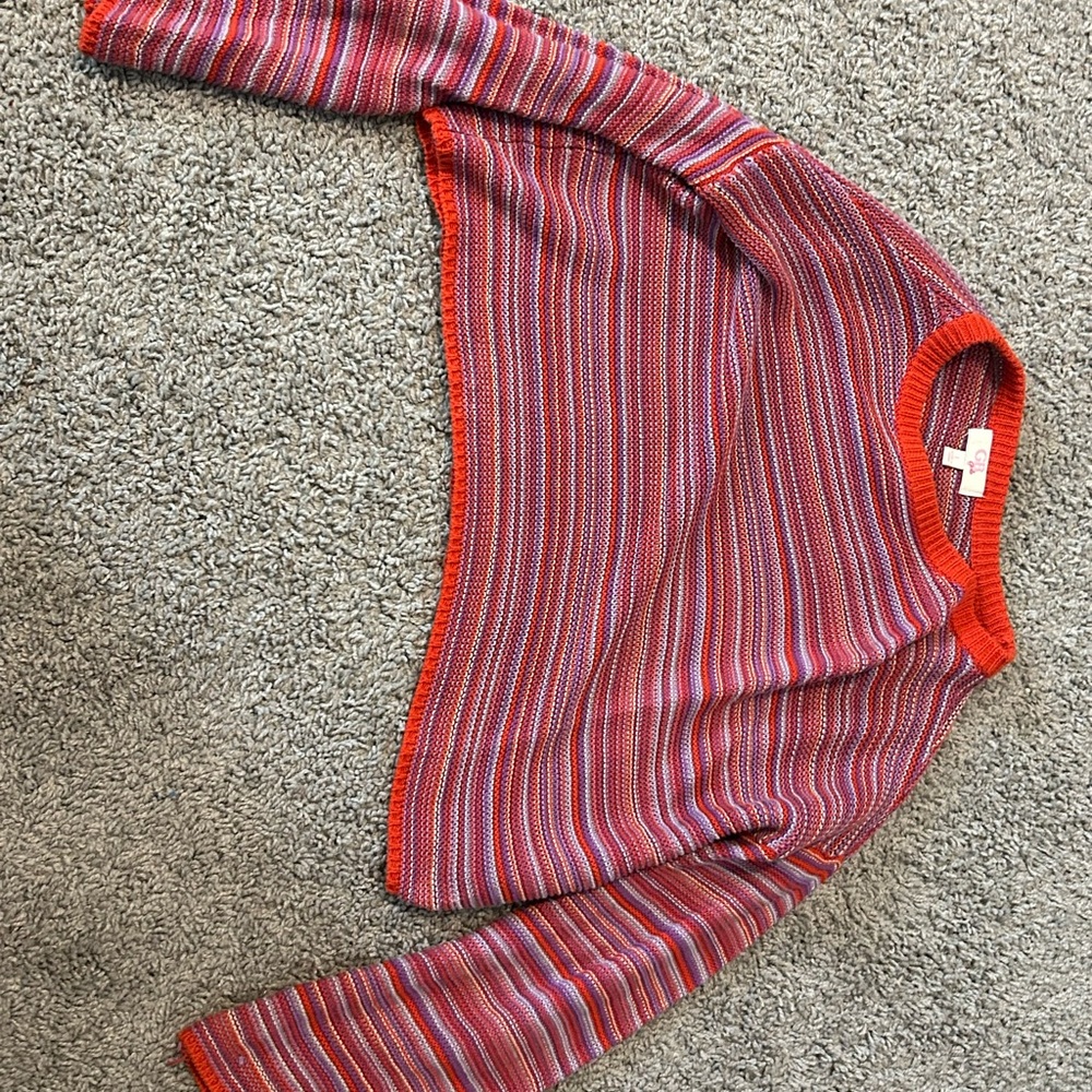 GB girls Red and Purple Crew Neck Sweater with Vertical Stripes
